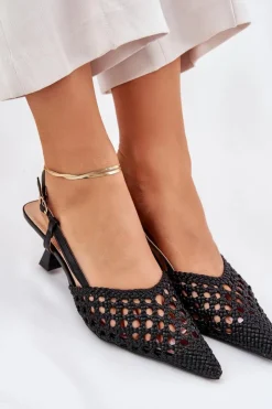 Boto Czółenka Klasyczne*Szpilki Ze Szpiczastym Noskiem I Odkrytą Piętą Czarne Umirana Czarny