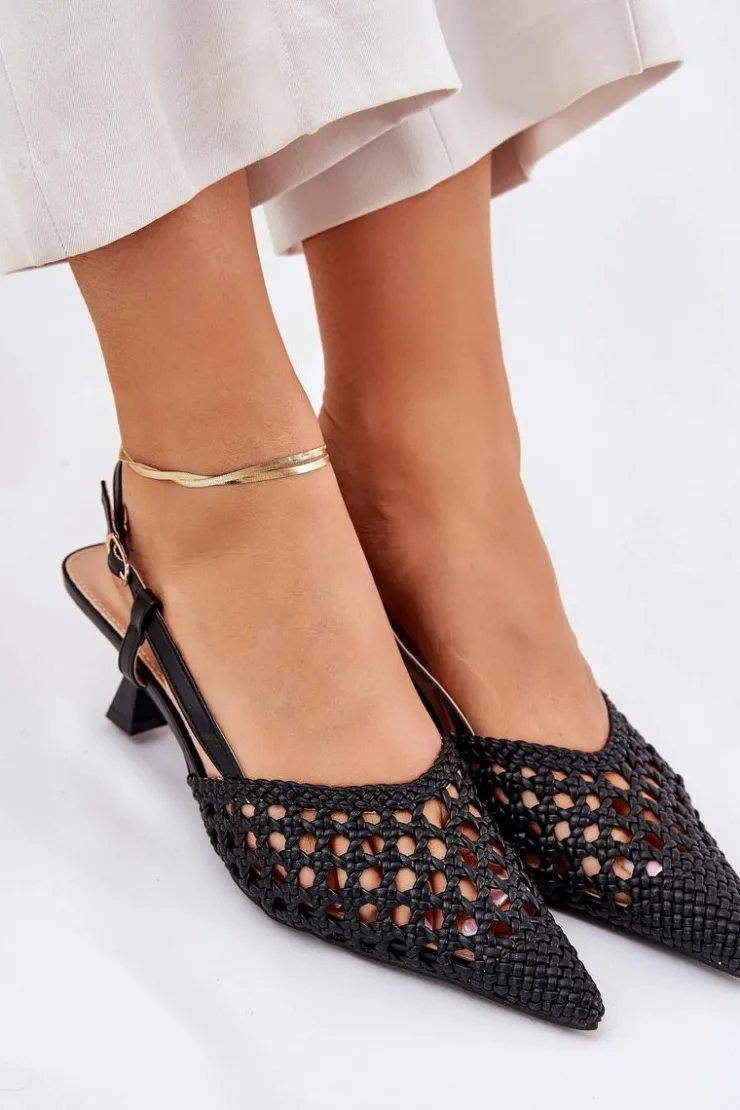 Boto Czółenka Klasyczne*Szpilki Ze Szpiczastym Noskiem I Odkrytą Piętą Czarne Umirana Czarny