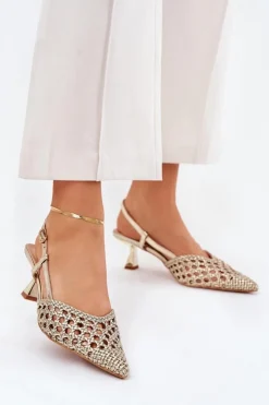 Boto Czółenka Klasyczne*Szpilki Ze Szpiczastym Noskiem I Odkrytą Piętą Złote Umirana