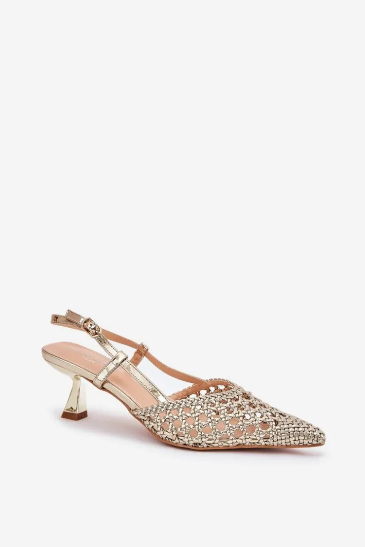 Boto Czółenka Klasyczne*Szpilki Ze Szpiczastym Noskiem I Odkrytą Piętą Złote Umirana