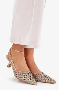 Boto Czółenka Klasyczne*Szpilki Ze Szpiczastym Noskiem I Odkrytą Piętą Złote Umirana