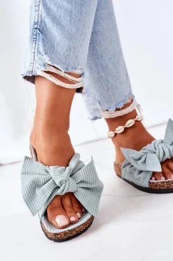 Damskie Boto Sztruksowe Klapki Na Korku Miętowe Summertime