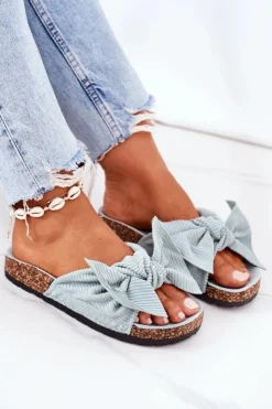 Damskie Boto Sztruksowe Klapki Na Korku Miętowe Summertime