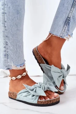 Damskie Boto Sztruksowe Klapki Na Korku Miętowe Summertime