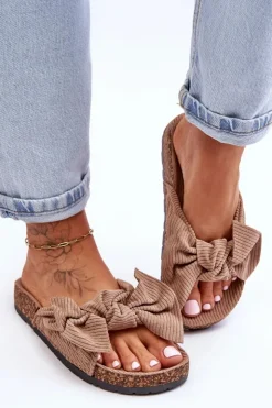 Outlet Boto Sztruksowe Klapki Na Korku Ciemnobeżowe Summertime