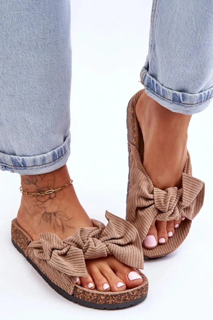 Outlet Boto Sztruksowe Klapki Na Korku Ciemnobeżowe Summertime