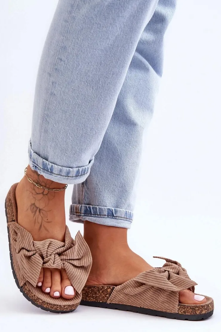 Outlet Boto Sztruksowe Klapki Na Korku Ciemnobeżowe Summertime