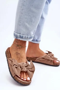 Outlet Boto Sztruksowe Klapki Na Korku Ciemnobeżowe Summertime