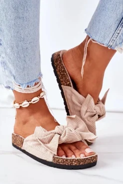 New Boto Sztruksowe Klapki Na Korku Beżowe Summertime