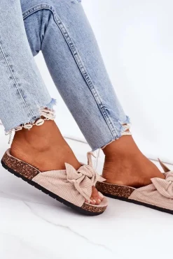 New Boto Sztruksowe Klapki Na Korku Beżowe Summertime