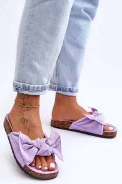 Damskie Boto Sztruksowe Klapki Na Korku Fioletowe Summertime