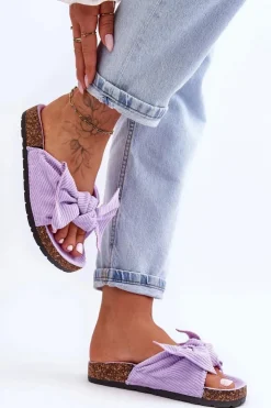 Damskie Boto Sztruksowe Klapki Na Korku Fioletowe Summertime