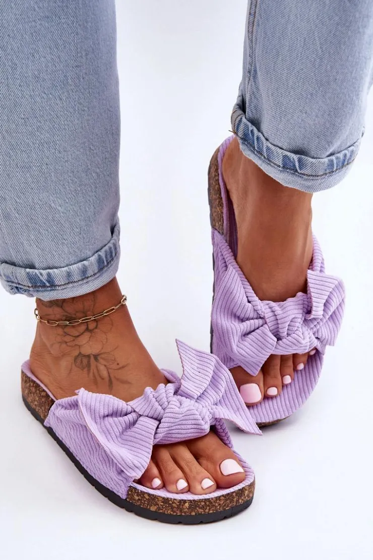 Damskie Boto Sztruksowe Klapki Na Korku Fioletowe Summertime