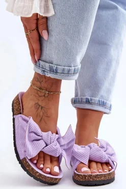 Damskie Boto Sztruksowe Klapki Na Korku Fioletowe Summertime