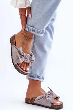 Boto Klapki Korkowe|Klapki Na Platformie*Sztruksowe Klapki Na Korku Szare Summertime