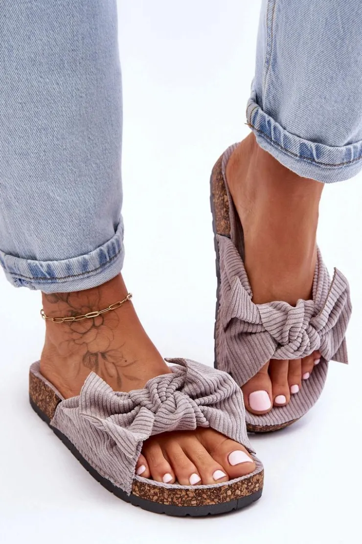 Boto Klapki Korkowe|Klapki Na Platformie*Sztruksowe Klapki Na Korku Szare Summertime