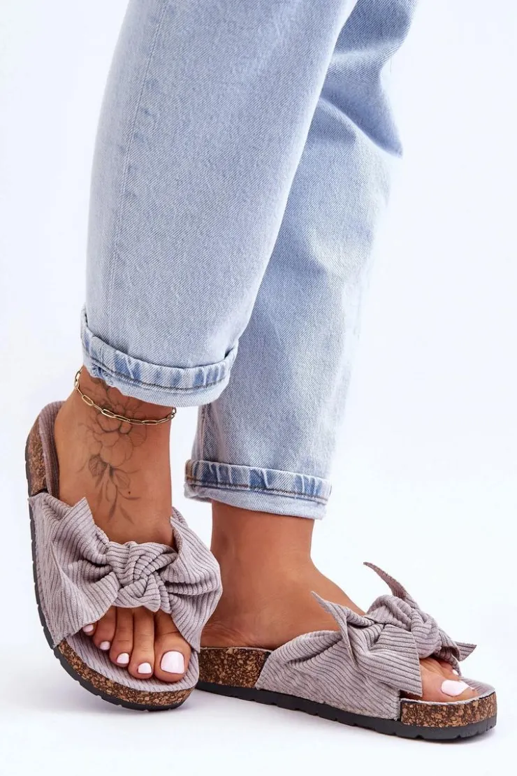 Boto Klapki Korkowe|Klapki Na Platformie*Sztruksowe Klapki Na Korku Szare Summertime