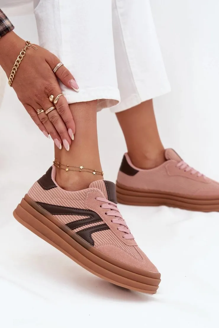 Damskie Boto Sztruksowe Sneakersy Damskie Na Platformie Różowe Skye