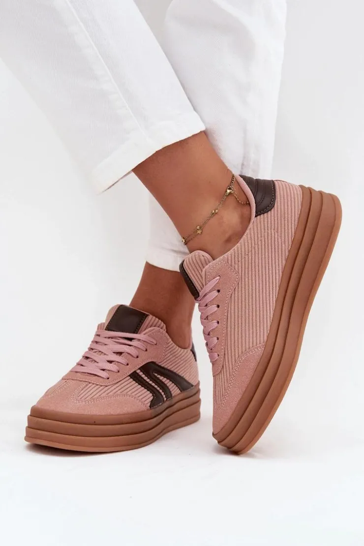 Damskie Boto Sztruksowe Sneakersy Damskie Na Platformie Różowe Skye