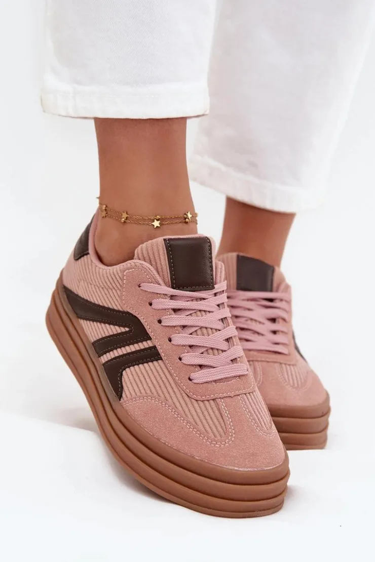 Damskie Boto Sztruksowe Sneakersy Damskie Na Platformie Różowe Skye