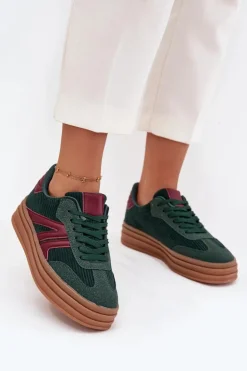 Boto Sneakersy Damskie*Sztruksowe Sneakersy Damskie Na Platformie Zielone Skye Zielony