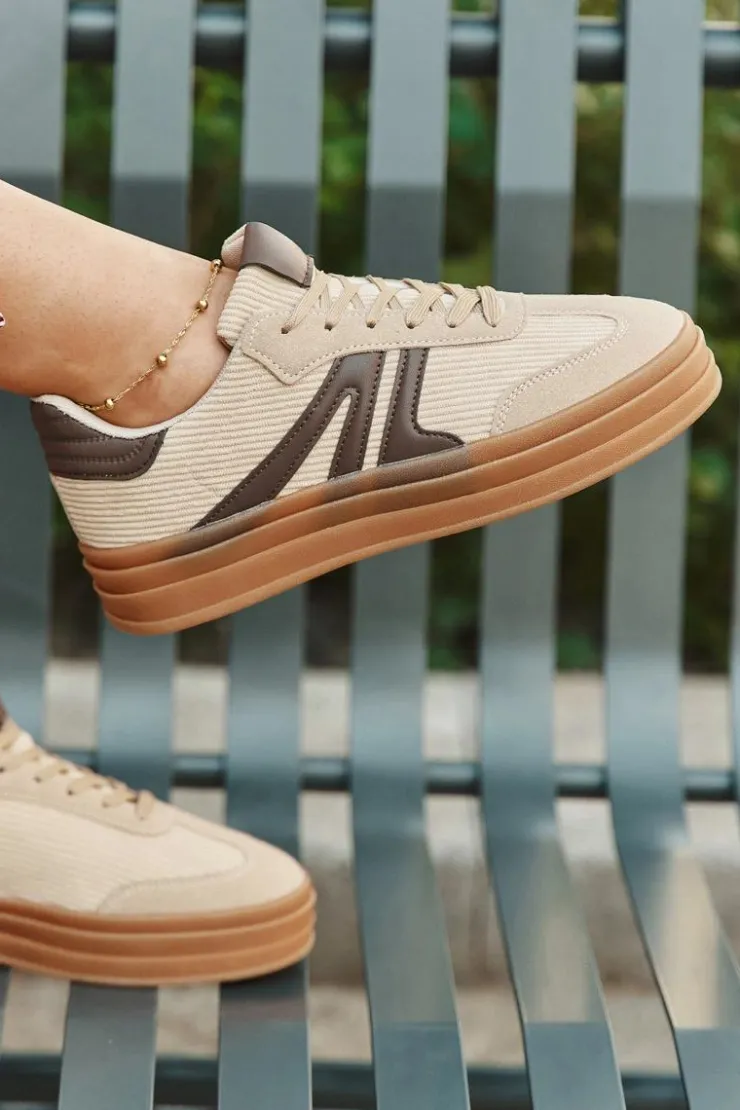 Damskie Boto Sztruksowe Sneakersy Damskie Na Platformie Beżowe Corynelle