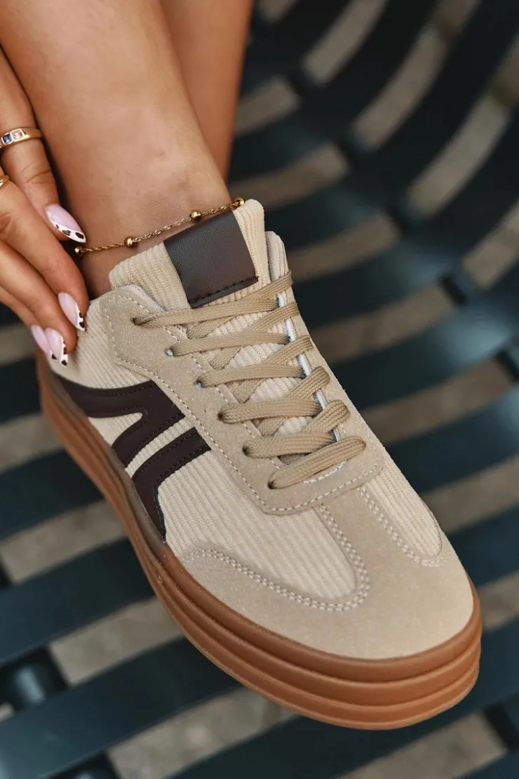 Damskie Boto Sztruksowe Sneakersy Damskie Na Platformie Beżowe Corynelle