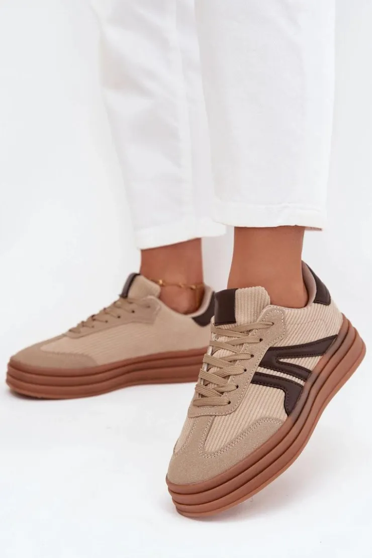 Damskie Boto Sztruksowe Sneakersy Damskie Na Platformie Beżowe Corynelle