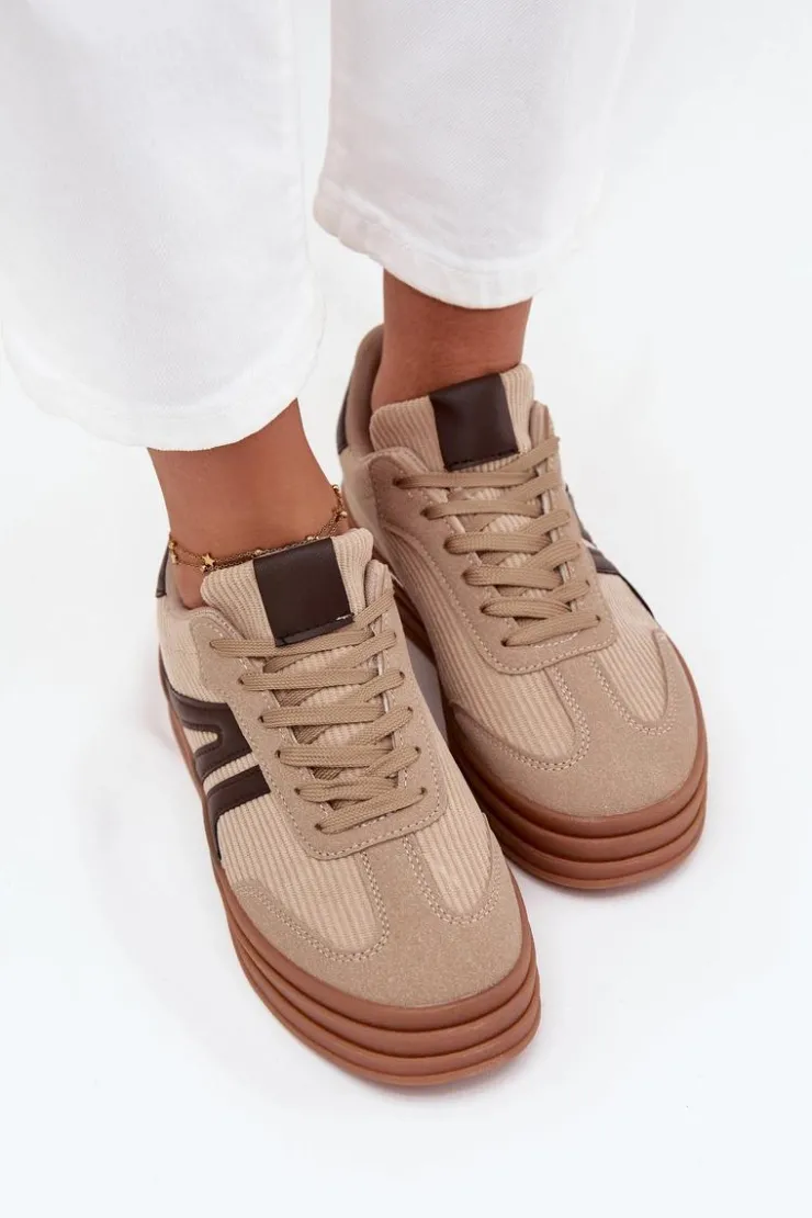 Damskie Boto Sztruksowe Sneakersy Damskie Na Platformie Beżowe Corynelle