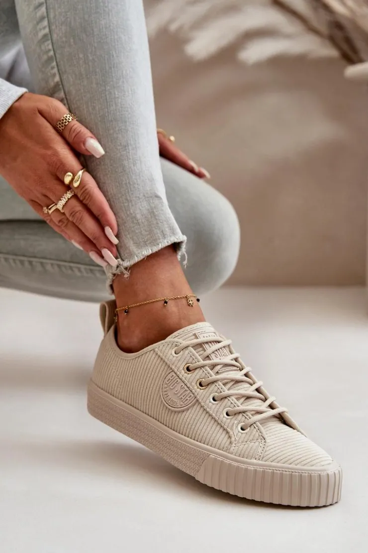 Big Star Shoes Trampki Damskie Big Star|Trampki Damskie Niskie*Sztruksowe Trampki Damskie Ocieplane Big Star OO274812 Hi-Poly System Beżowe