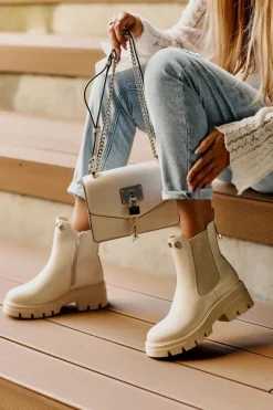 Boto Brązowe I Beżowe Botki|Botki Płaskie*Sztyblety Botki Damskie Skórzane Z Ozdobami Jasnobeżowe Lobb