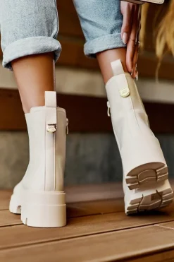 Boto Brązowe I Beżowe Botki|Botki Płaskie*Sztyblety Botki Damskie Skórzane Z Ozdobami Jasnobeżowe Lobb