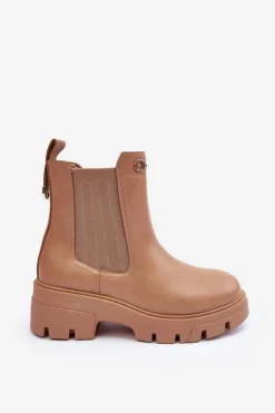 Damskie Boto Sztyblety Botki Damskie Skórzane Z Ozdobami Beżowe Lobb