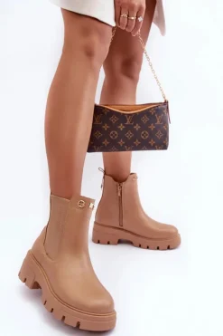 Damskie Boto Sztyblety Botki Damskie Skórzane Z Ozdobami Beżowe Lobb