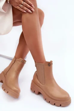 Damskie Boto Sztyblety Botki Damskie Skórzane Z Ozdobami Beżowe Lobb