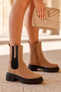 Damskie Boto Sztyblety Botki Damskie Zamszowe Beżowe Alexetta