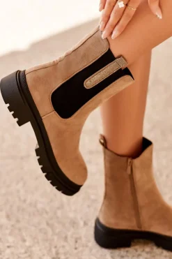 Damskie Boto Sztyblety Botki Damskie Zamszowe Beżowe Alexetta