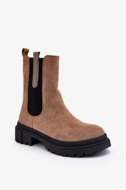 Damskie Boto Sztyblety Botki Damskie Zamszowe Beżowe Alexetta