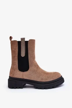 Damskie Boto Sztyblety Botki Damskie Zamszowe Beżowe Alexetta