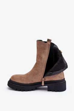 Damskie Boto Sztyblety Botki Damskie Zamszowe Beżowe Alexetta