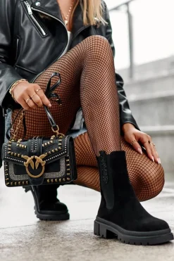 Boto Czarne Botki|Botki Płaskie*Sztyblety Botki Damskie Zamszowe Czarne Alexetta