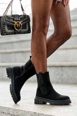 Boto Czarne Botki|Botki Płaskie*Sztyblety Botki Damskie Zamszowe Czarne Alexetta