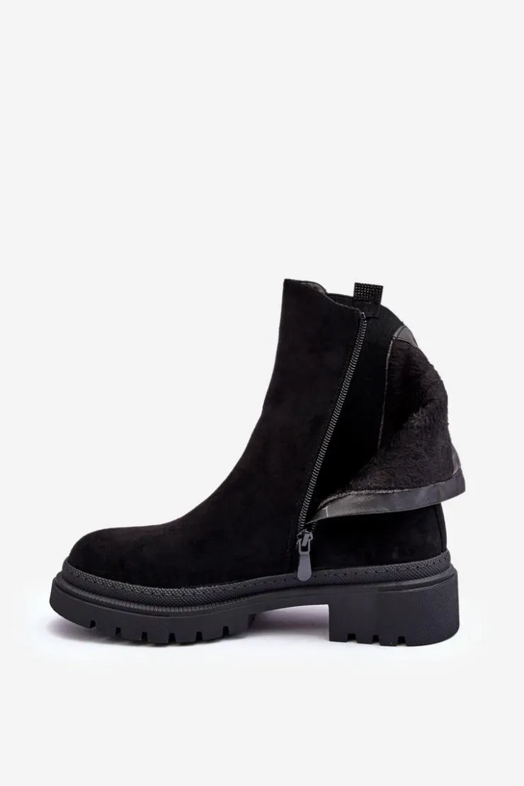 Boto Czarne Botki|Botki Płaskie*Sztyblety Botki Damskie Zamszowe Czarne Alexetta