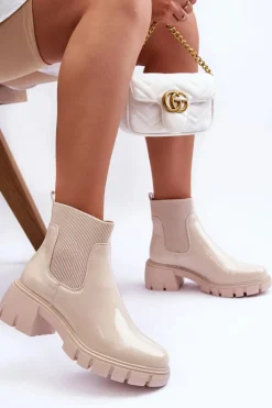 Boto Brązowe I Beżowe Botki|Botki Płaskie*Sztyblety Botki Lakierowane Damskie Beżowe Cirie