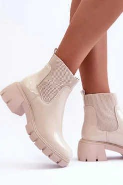 Boto Brązowe I Beżowe Botki|Botki Płaskie*Sztyblety Botki Lakierowane Damskie Beżowe Cirie