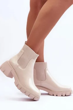 Boto Brązowe I Beżowe Botki|Botki Płaskie*Sztyblety Botki Lakierowane Damskie Beżowe Cirie