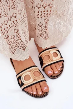 Boto Klapki Damskie Klasyczne*Szydełkowe Klapki Damskie Na Płaskim Obcasie Czarne Nirina Czarny