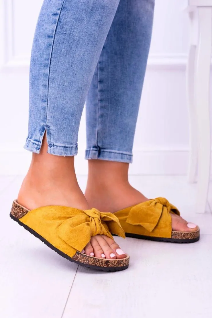 Boto Klapki Korkowe|Klapki Damskie Klasyczne*Żółte Damskie Klapki Z Kokardami Na Korku Sunshine