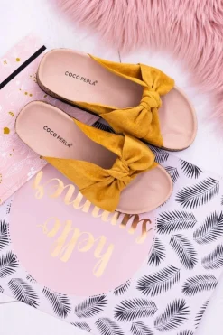 Boto Klapki Korkowe|Klapki Damskie Klasyczne*Żółte Damskie Klapki Z Kokardami Na Korku Sunshine