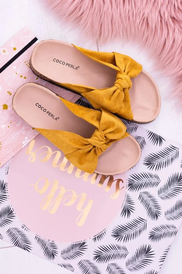 Boto Klapki Korkowe|Klapki Damskie Klasyczne*Żółte Damskie Klapki Z Kokardami Na Korku Sunshine